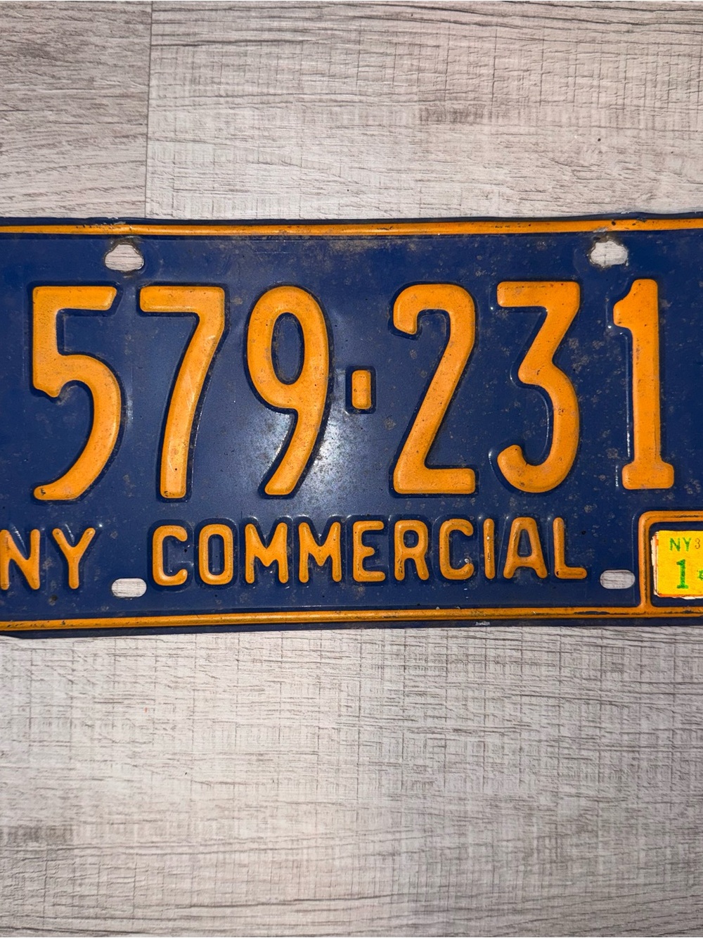 Vintage 1973 New York Commercial License Plate NY 579-231 Blue & Orange Nice